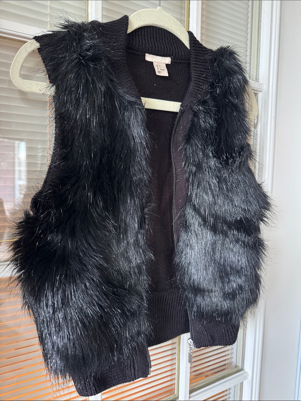 H&M Black Faux Fur Knit Vest